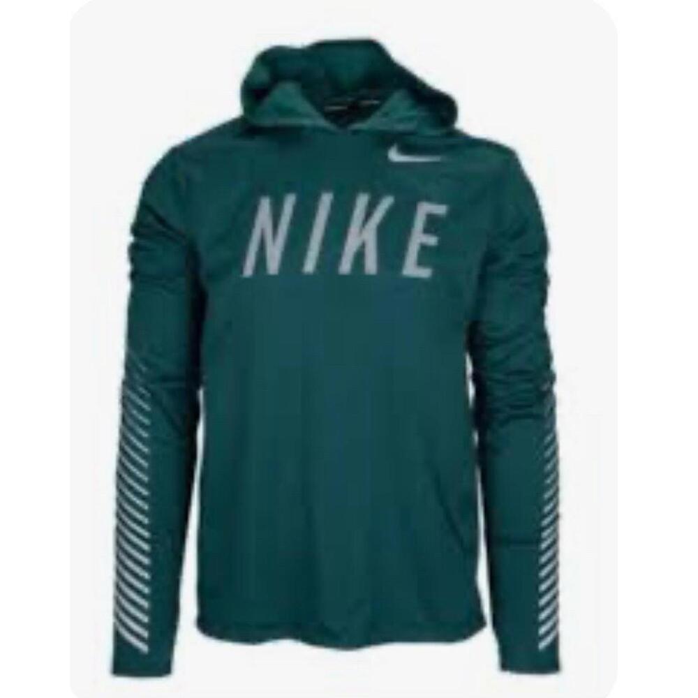 Nike Running Hoodie Pullover Sweatshirt Dri-Fit Men’s Large Striped‎ Green 9370
